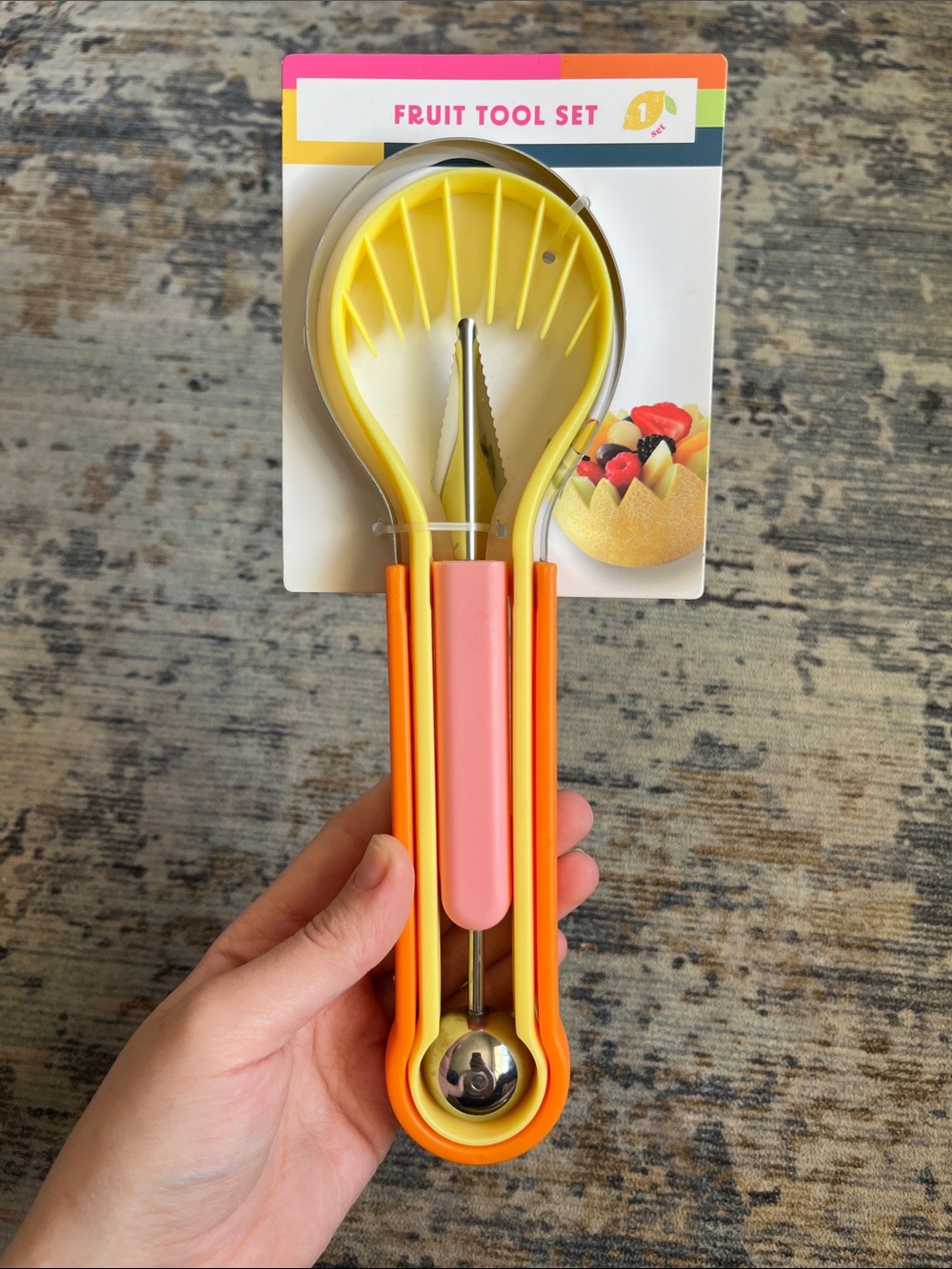 3 piece Fruit Tool Set - Yellow, Orange, Pink